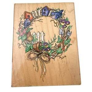 Stampendous Vintage 1997 Birdhouse Wreath R041 Large Rubber Stamp